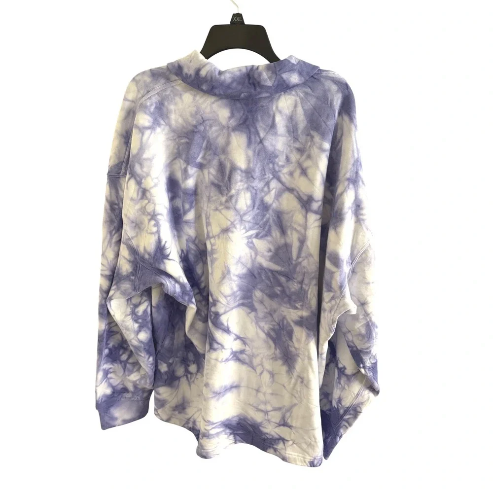 NWT Adidas Tie-Dye Fleece Collared Sweatshirt XXL Blue White Cozy Pullover